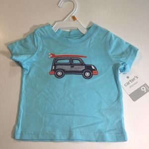 Carters Play Wear Sz 9 Months Baby Blue Car Surf Board Tee Shirt Boys Unisex